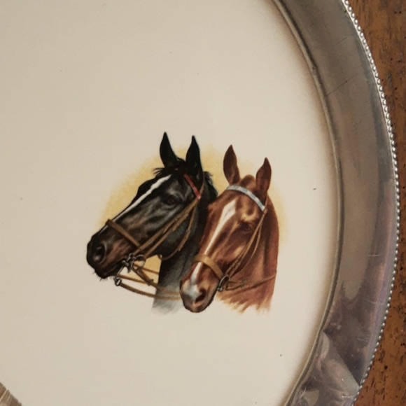 Silver Rimmed Plate With Horse Images Shabby Chic - Picture 3 of 8